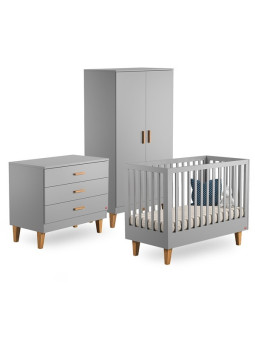Cameretta completa 3 Pezzi con Culla 60x120 serie Lounge grigio chiaro - VOX