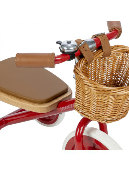 Triciclo con manico di spinta rimovibile rosso - Banwood