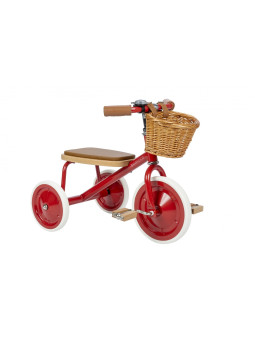 Triciclo con manico di spinta rimovibile rosso - Banwood