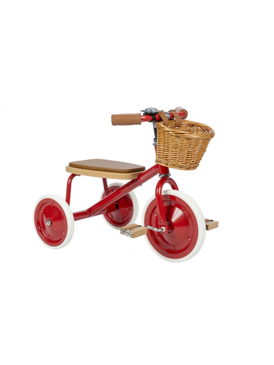 Triciclo con manico di spinta rimovibile rosso - Banwood