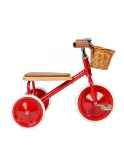 Triciclo con manico di spinta rimovibile rosso - Banwood