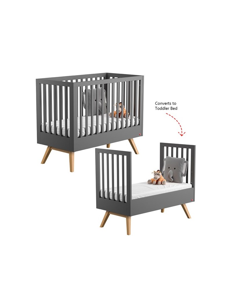 Crib for babies 70x140 convertible in bed in dark grey oak wood Nature collection by VOX