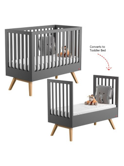 Crib for babies 70x140 convertible in bed in dark grey oak wood Nature collection by VOX