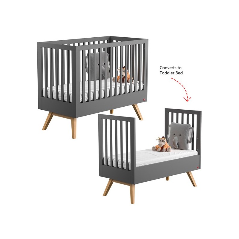 Crib for babies 70x140 convertible in bed in dark grey oak wood Nature collection by VOX