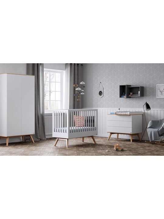 Complete 3-piece Children's Bedroom with Wardrobe, Chest of Drawers and Cot 60x120 in white wooden Nature collection by Vox