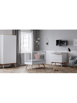 Complete 3-piece Children's Bedroom with Wardrobe, Chest of Drawers and Cot 70x140 in white wooden Nature collection by Vox