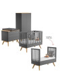 Complete 3-piece Children's Bedroom with Wardrobe, Chest of Drawers and Cot 70x140 in dark grey wooden Nature collection by Vox