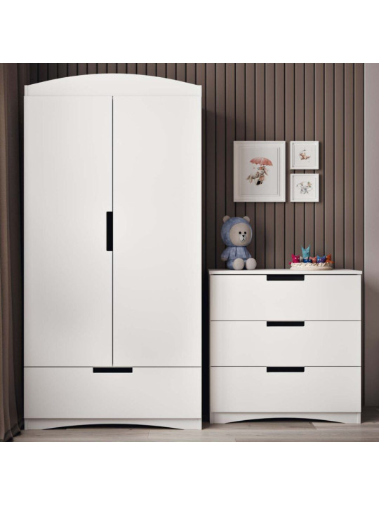 Cassettiera 3 cassetti per bimbi per la cameretta dei bambini in legno bianco collezione Classic by Kocot Kids