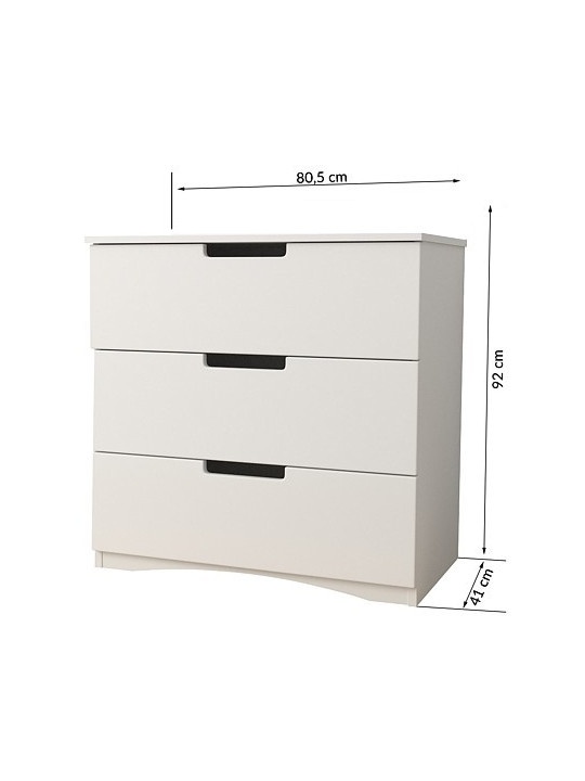 Cassettiera 3 cassetti per bimbi per la cameretta dei bambini in legno bianco collezione Classic by Kocot Kids