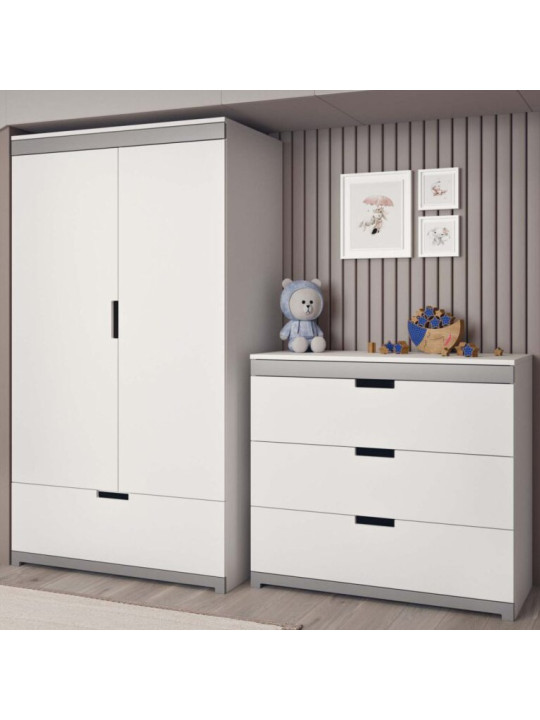Armadio 2 ante per la cameretta dei Bambin in MDF Bianco con cassettone serie Tomi - by Kocot Kids