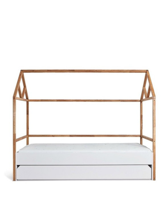 Lettino a forma di casetta 90x200 cm per la cameretta dei Bambini in legno bianco e rovere Lotta by BellAmy
