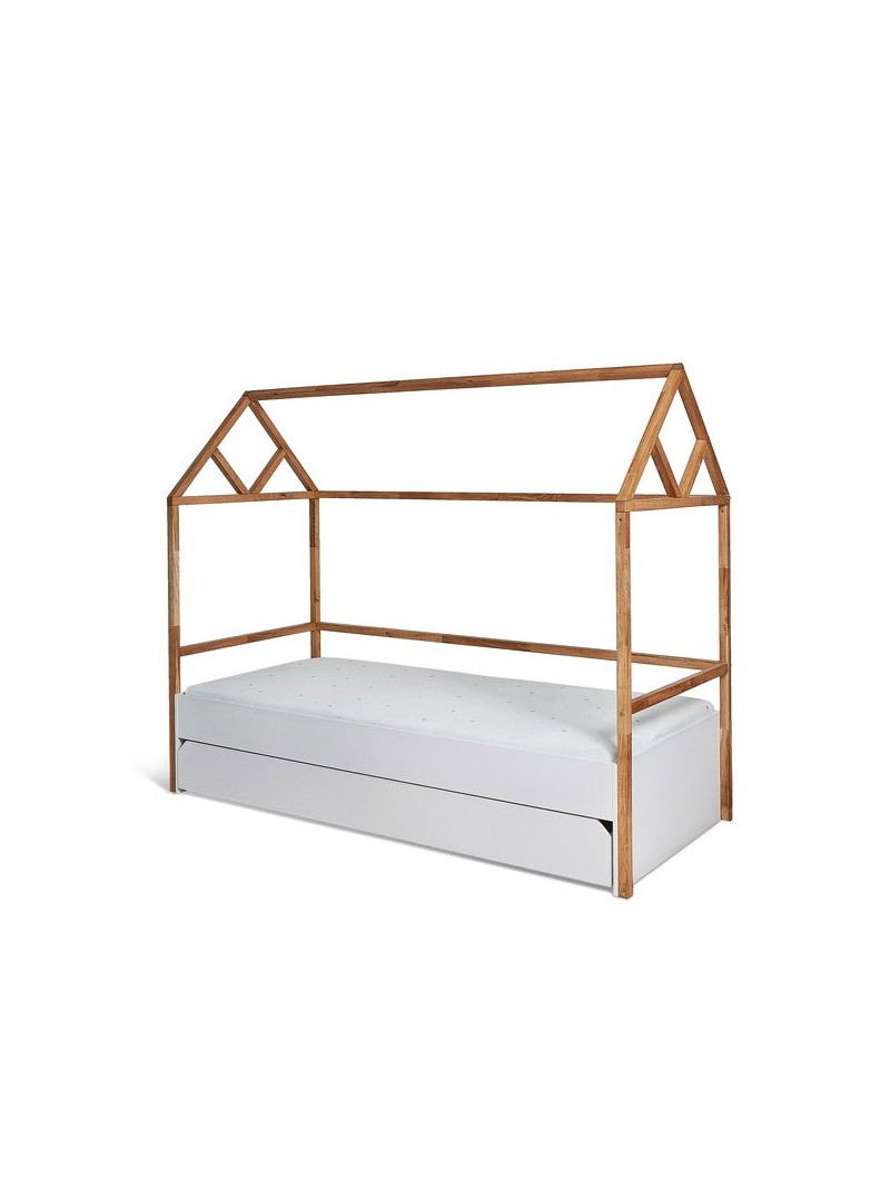 Lettino a forma di casetta 90x200 cm per la cameretta dei Bambini in legno bianco e rovere Lotta by BellAmy