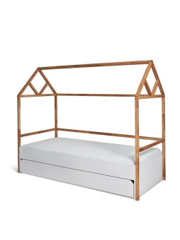 Lettino a forma di casetta 90x200 cm per la cameretta dei Bambini in legno bianco e rovere Lotta by BellAmy
