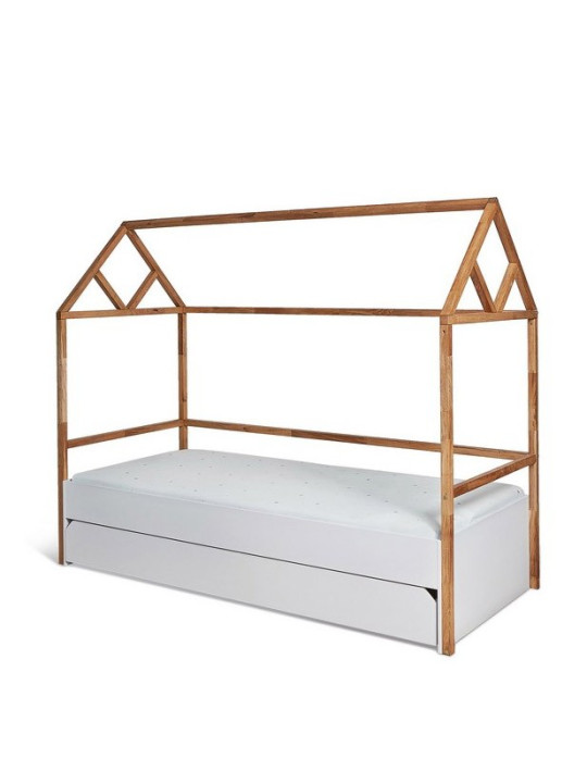 Lettino a forma di casetta 90x200 cm per la cameretta dei Bambini in legno bianco e rovere Lotta by BellAmy