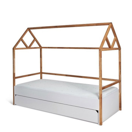 Lettino a forma di casetta 90x200 cm per la cameretta dei Bambini in legno bianco e rovere Lotta by BellAmy