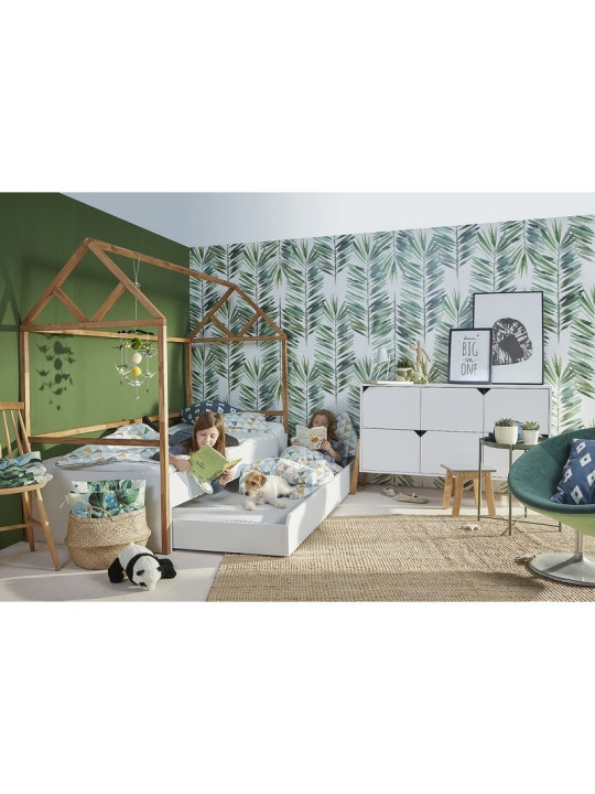 Lettino a forma di casetta 90x200 cm per la cameretta dei Bambini in legno bianco e rovere Lotta by BellAmy