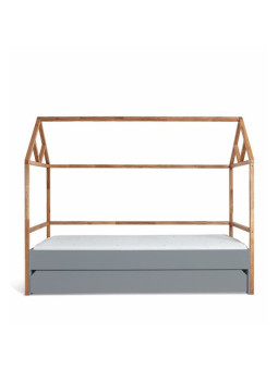 Lettino a forma di casetta 90x200 cm per la cameretta dei Bambini in legno grigio e rovere Lotta by BellAmy