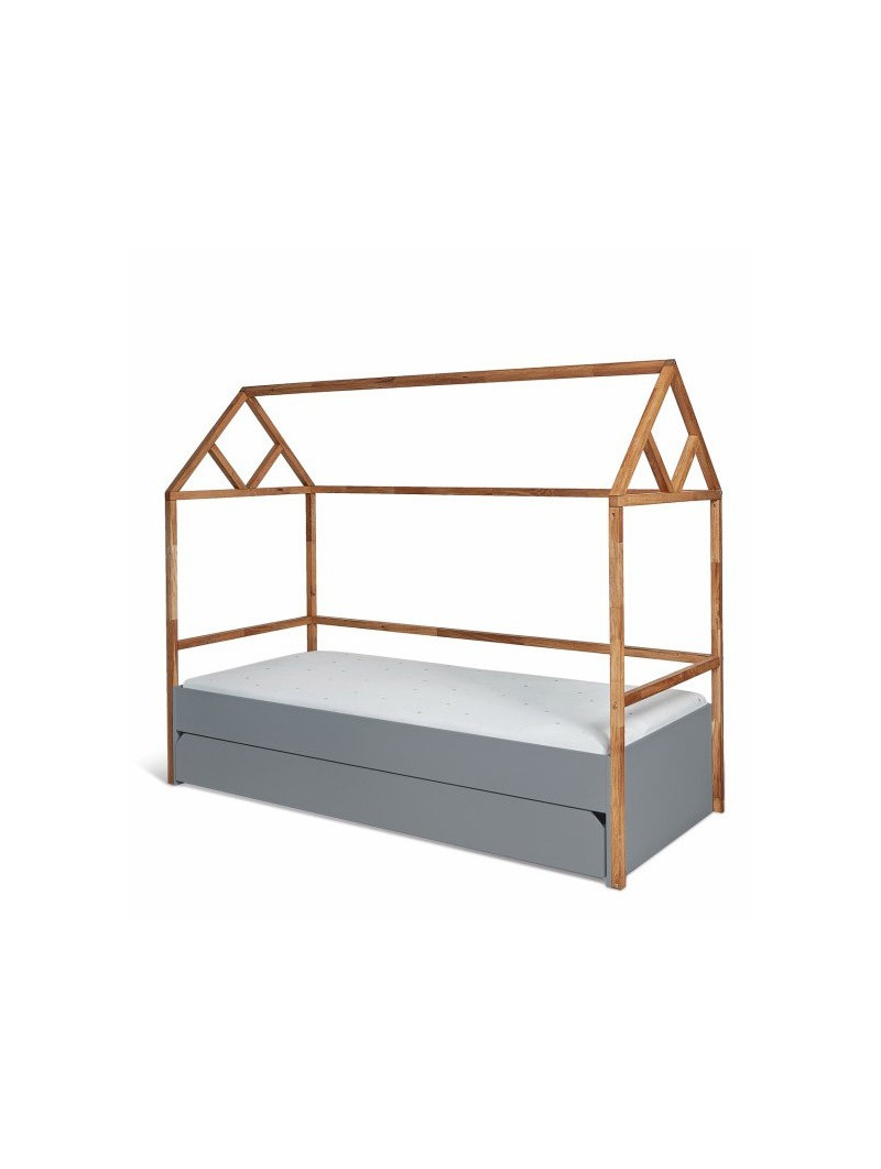Lettino a forma di casetta 90x200 cm per la cameretta dei Bambini in legno grigio e rovere Lotta by BellAmy