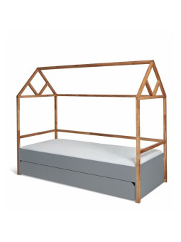 Lettino a forma di casetta 90x200 cm per la cameretta dei Bambini in legno grigio e rovere Lotta by BellAmy