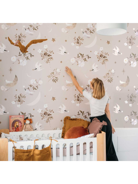 Wallpaper for Children's Room Birds In The Night Sky by Dekornik