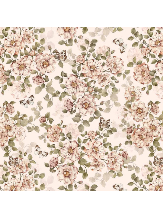 Carta da Parati Tappezzeria per Cameretta dei Bambini Roses with Butterflies by Dekornik