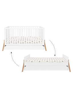 Culla evolutiva trasformabile in Lettino 80x140 cm per la cameretta dei Bambini in legno bianco e rovere Lotta by BellAmy