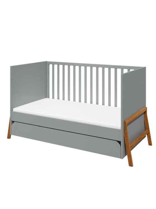 Culla evolutiva trasformabile in Lettino 80x140 cm per la cameretta dei Bambini in legno grigio e rovere Lotta by BellAmy