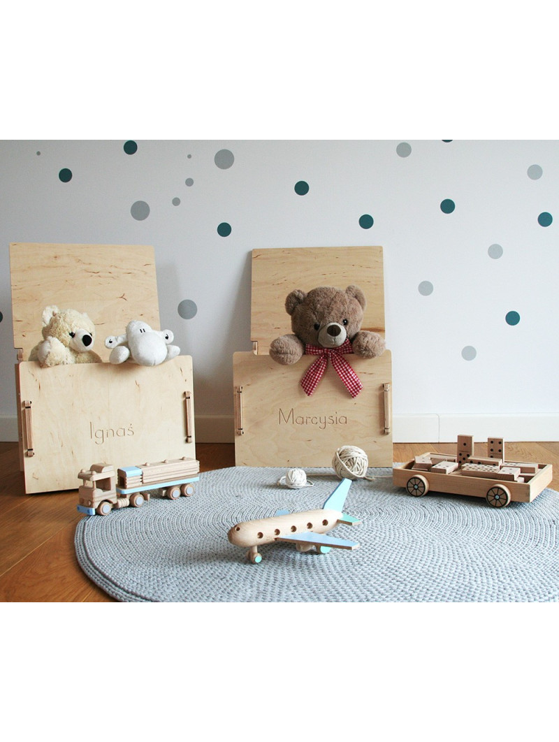 Colored wooden box for children - Wooden toy box also comfortable as a seat