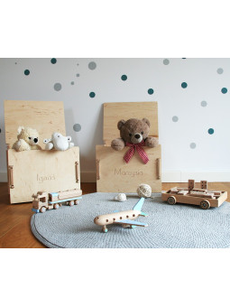 Colored wooden box for children - Wooden toy box also comfortable as a seat