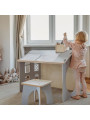 Scrivania per Bambini a forma di Casetta con piano inclinato e lavagna, canna fumaria portaoggetti