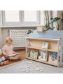 Scrivania per Bambini a forma di Casetta con piano inclinato e lavagna, canna fumaria portaoggetti