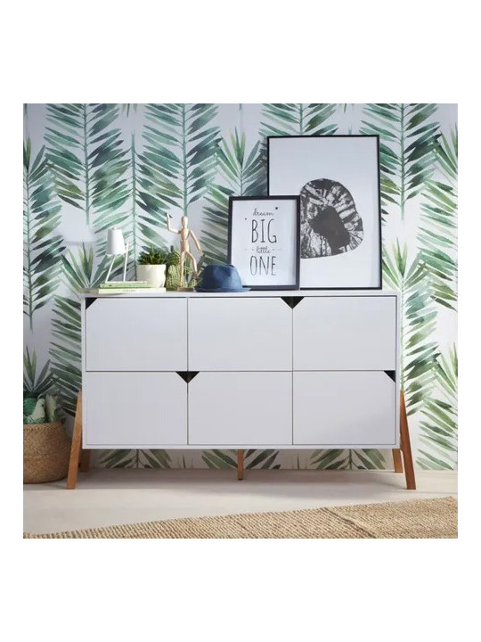 Cassettiera con 6 cassetti per la cameretta dei bambini in legno bianco e rovere Lotta by BellAmy