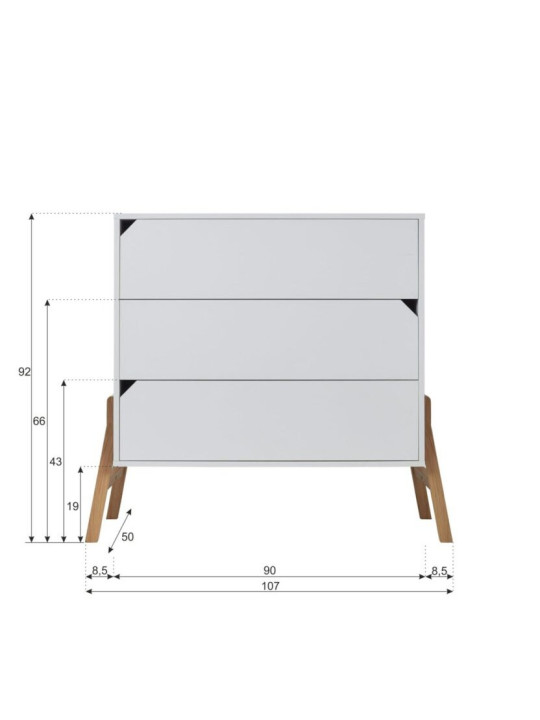 Cassettiera con 3 cassetti per la cameretta dei bambini in legno bianco e rovere Lotta by BellAmy