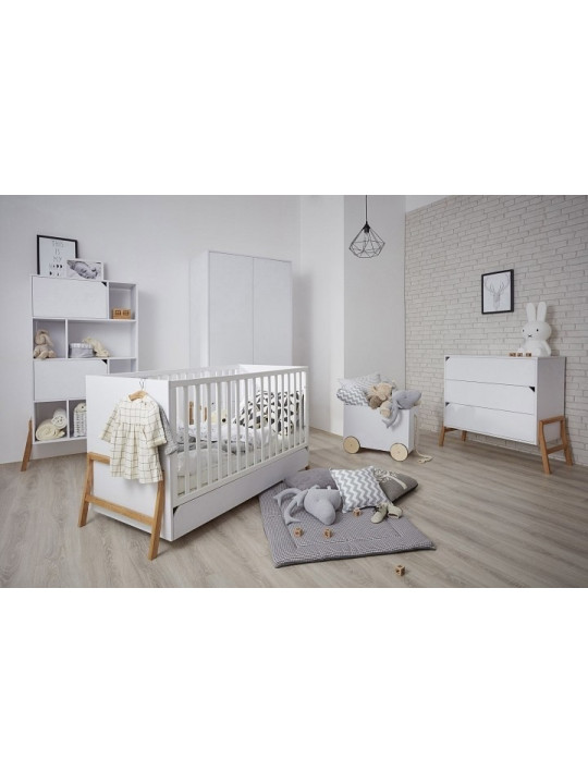 Cassettiera con 3 cassetti per la cameretta dei bambini in legno bianco e rovere Lotta by BellAmy