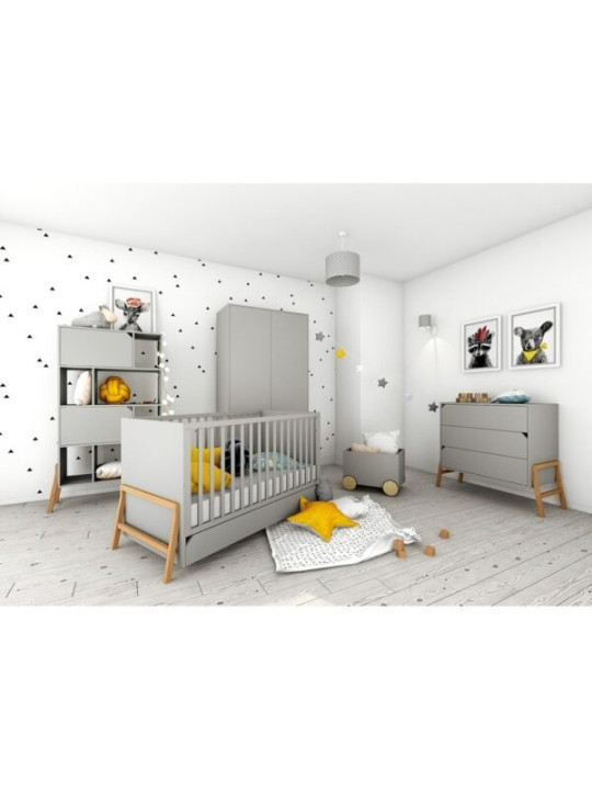 Cassettiera con 3 cassetti per la cameretta dei bambini in legno grigio e rovere Lotta by BellAmy