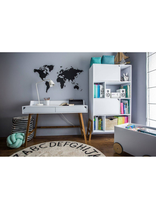 Desk for the children's room in white and oak wood with two large drawers and back edge Lotta by BellAmy