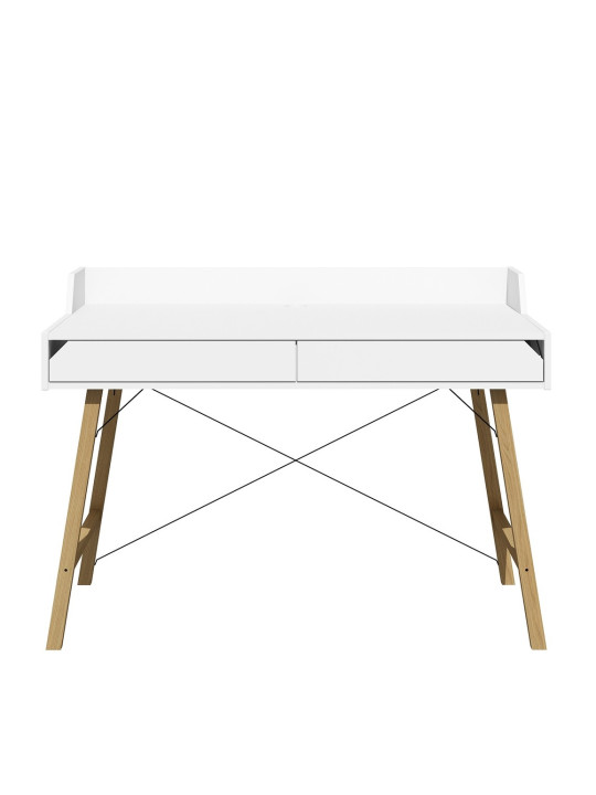 Desk for the children's room in white and oak wood with two large drawers and back edge Lotta by BellAmy
