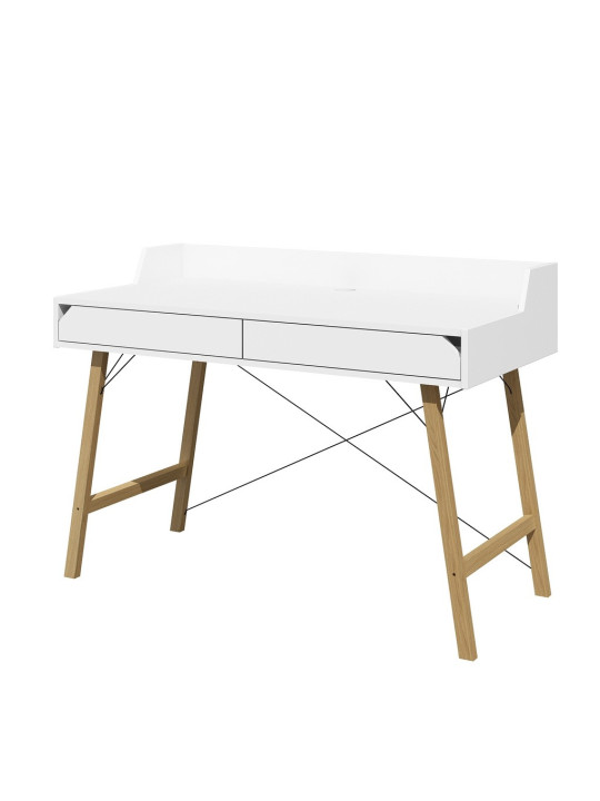 Desk for the children's room in white and oak wood with two large drawers and back edge Lotta by BellAmy
