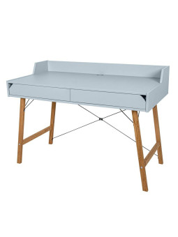 Desk for the children's room in blue and oak wood with two large drawers and back edge Lotta by BellAmy