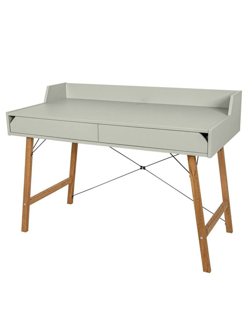 Desk for the children's room in sage green and oak wood with two large drawers and back edge Lotta by BellAmy
