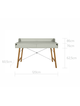 Scrivania per la cameretta dei bambini in legno verde salvia e rovere con due ampi cassetti e bordo posteriore Lotta by BellAmy