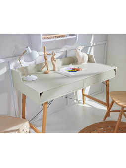 Desk for the children's room in sage green and oak wood with two large drawers and back edge Lotta by BellAmy