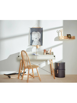 Desk for the children's room in sage green and oak wood with two large drawers and back edge Lotta by BellAmy