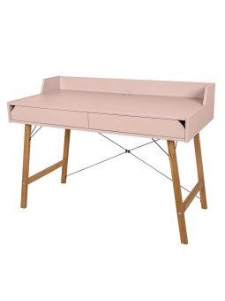 Desk for the children's room in pink and oak wood with two large drawers and back edge Lotta by BellAmy