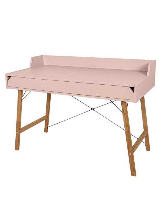 Scrivania per la cameretta dei bambini in legno rosa e rovere con due ampi cassetti e bordo posteriore Lotta by BellAmy