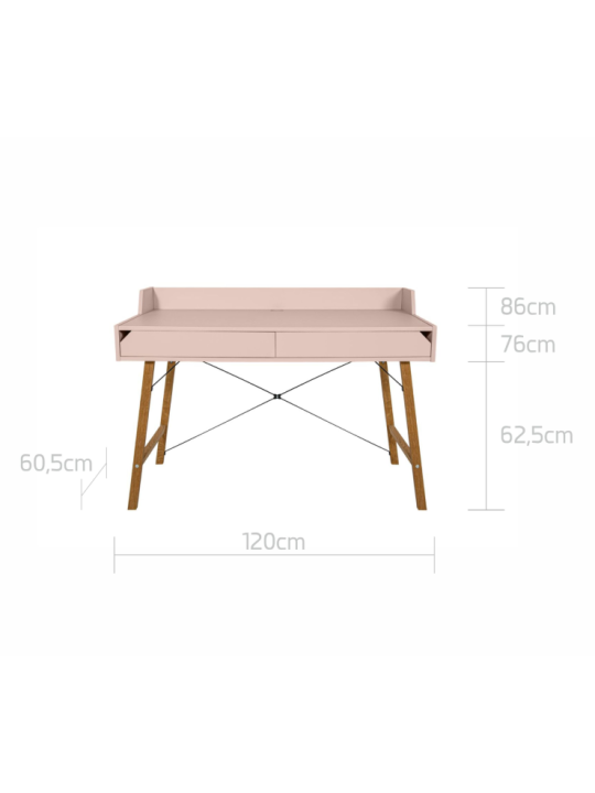Scrivania per la cameretta dei bambini in legno rosa e rovere con due ampi cassetti e bordo posteriore Lotta by BellAmy