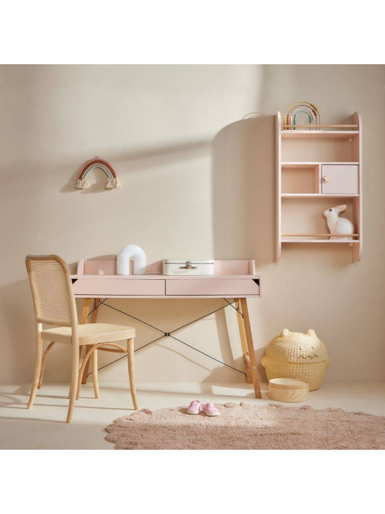 Scrivania per la cameretta dei bambini in legno rosa e rovere con due ampi cassetti e bordo posteriore Lotta by BellAmy