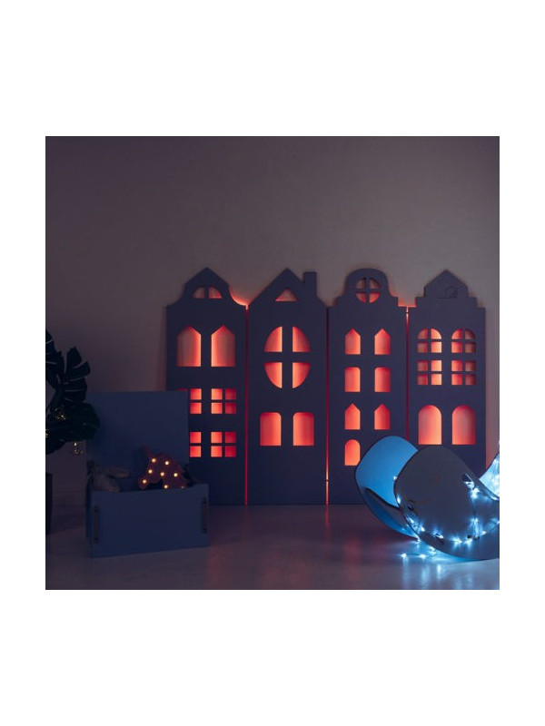 Set Di 3 Casette Natalizie In Legno Con Luci LED - Decorazioni Da Tavolo Per Villaggio Di Natale, Casa O Ufficio