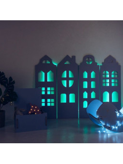 Wall Decoration Small Houses in Birch Plywood Illuminated by LED lights
