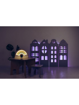 Decorazione da Parete Casette in Legno di Compensato di Betulla Illuminate da luci a LED